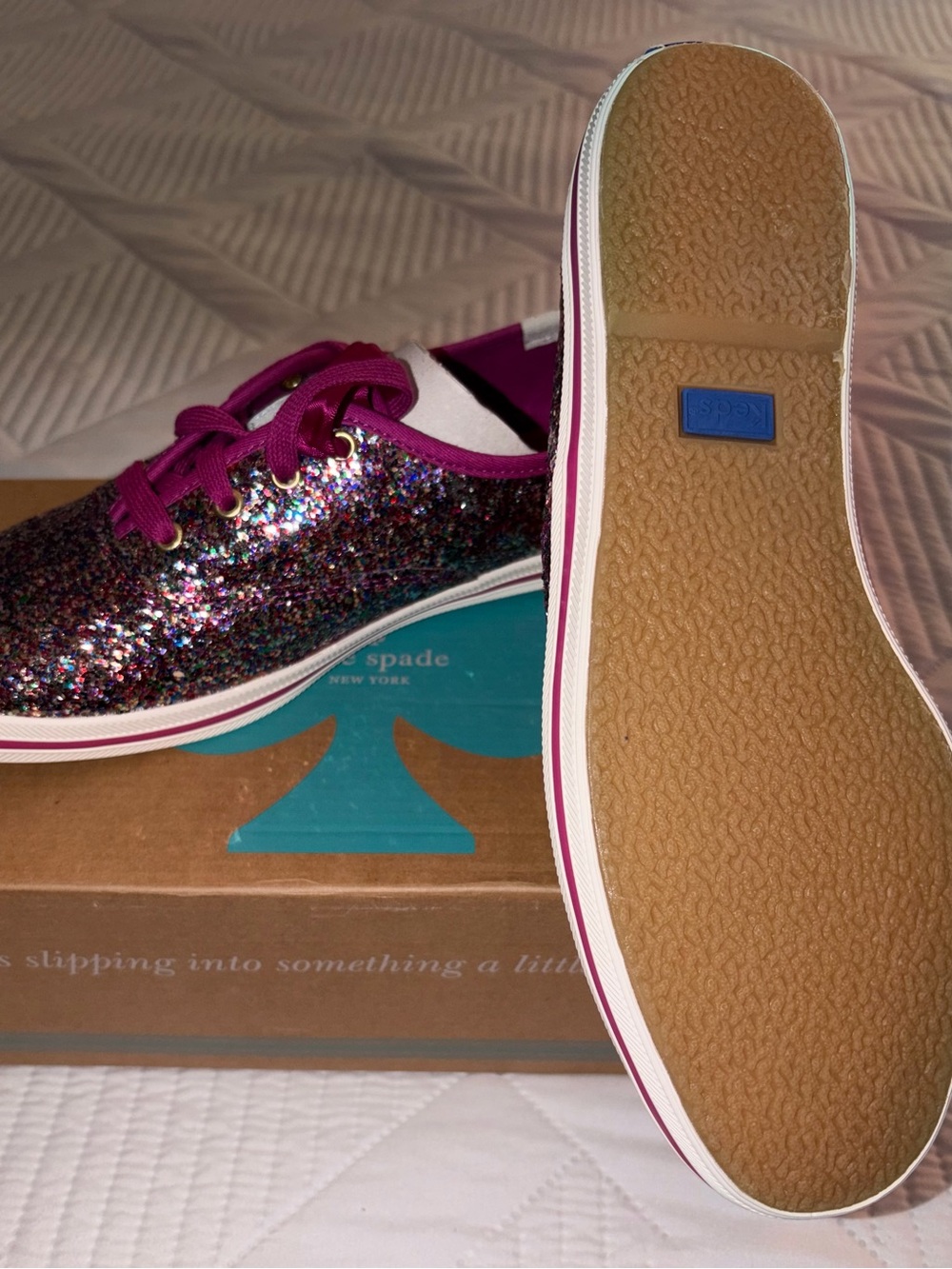 Kate Spade Limited Edition Glitter Lace-Up Sneakers in Fuchsia View 2
